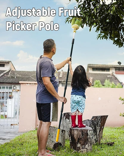 13.5FT Fruit Picker, Apple Picker Tool with Adjustable Pole and Basket, Long Reach Mango Grabber Tool, Tree Fruit Catcher for Picking Lemon Pear Orange Avocado Peach Citrus