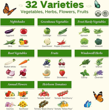 Lush&Dew Year-Round USDA Zone 6 Heirloom Survival Seed Kit, 32 Varieties 30,000+ Seeds for Planting Vegetables Herbs, Gardening Gifts for Women Men, Raised Garden Bed, Greenhouse Indoor Outdoor