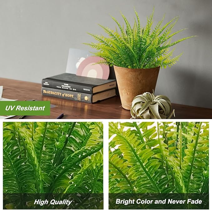 80 Pcs Artificial Fake Boston Fern Plants Bushes Faux Plants Shrubs Greenery UV Resistant for House Office Garden Indoor Outdoor Décor