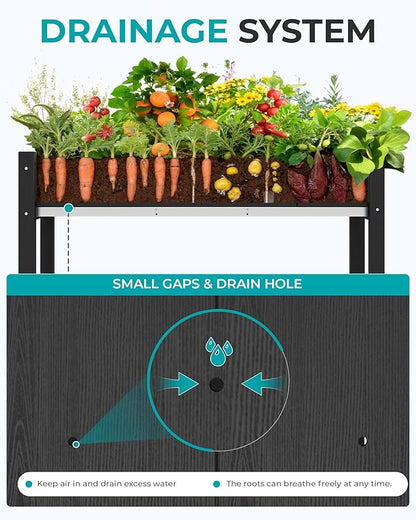 SERWALL Raised Garden Bed with Legs, 43"×17"×30" Large HDPE Elevated Planter Box for Vegetables Flower Herb Patio, All Weather Use-Black