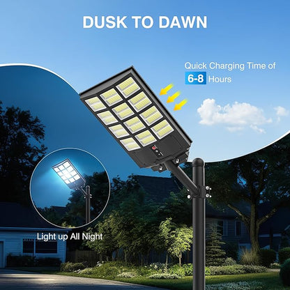 5000W Solar Street Light for Parking Lot Outdoor, Wide Angle IP66 Waterproof, 6500K Dusk to Dawn, LED with Motion Sensor and Remote Control for Residential Commercial Yard (4 Pack)