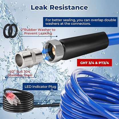 50FT Heated Water Hose for RV, -45 Antifreeze, Drinking, Garden, RV Accessory