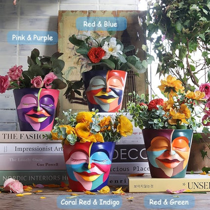 GUGUGO Abstract Rainbow Head Planter, Unique Face Plant Pot with Drainage, Cute Eclectic Flower Planters Pots for Indoor & Outdoor Plants, Colorful Funny Room Decor
