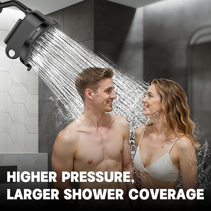 High Flow Filtered Shower Head, HOPOPRO 5 Modes High Pressure Fixed Showerhead with Filter, 2-In-1 Shower Head Filter for Hard Water, Remove 99% Chlorine, Improves Skin Hair Condition (6 Inch Black)