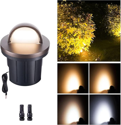 Landscape Well Lights, 5 CCT Selectable (Warm to Cool White) LED Low Voltage Ground Lights Outdoor, 12V IP67 Waterproof, Anti-Glare Wired Aluminum ORB for Outside Path Tree Walkway 6W 420LM