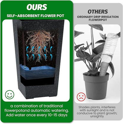 22.5'' Tall Planters for Outdoor & Indoor, Self Watering Plant Pots Set of 2 with Water Level Monitor & Drainage, Automatic Watering for Patio Garden, Black