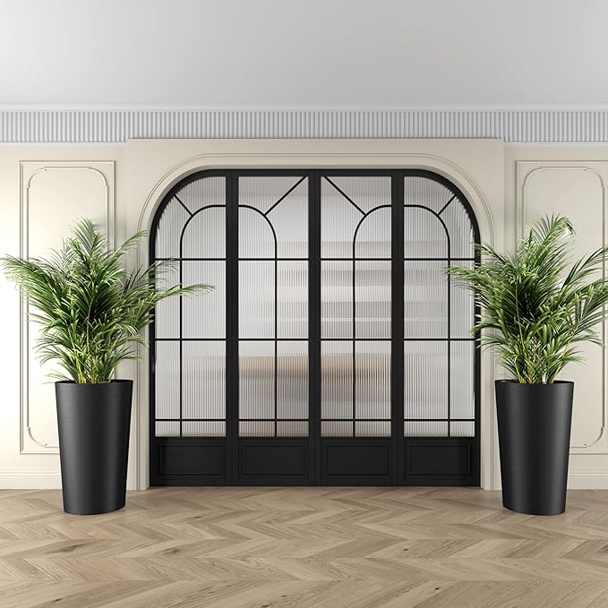 2Pack 23" Tall Modern Plant Pots Black, Indoor/Outdoor Planting with Wire Drawing Process, Containers Large Decorative Tree Planter Front Porch Patio