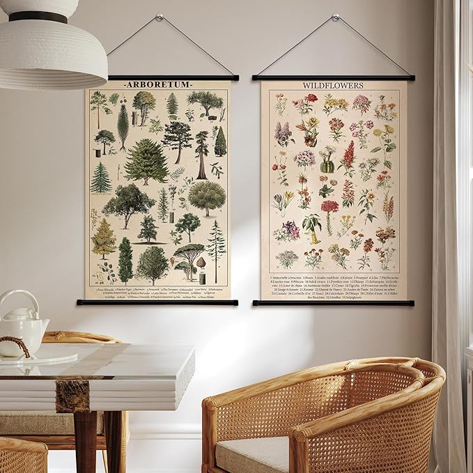 Geosar 2 Pcs Vintage Mushroom Flower Butterfly Tree Poster Fungus Rustic Wall Hanging Illustrative Reference Chart Poster for Bedroom Living Room, 15.7 x 23.6 Inch(Flower, Tree)