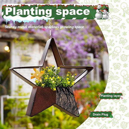 Metal Plant Hangers Indoor and Outdoor: Christmas Birthday Gifts for Women Mom Wife Garden Lovers - Star Shape Hanging Planters Perfect for Window Wall Living Room Office Decor(Rustic)