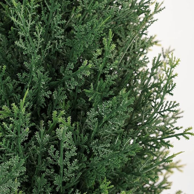 Artificial Cedar Topiary Trees for Outdoors, 4FT UV Resistant Faux Potted Cypress Plants, Set of 2 Realistic Fake Potted Topiary Plants for Home Porch, Garden, and Entryway Decor