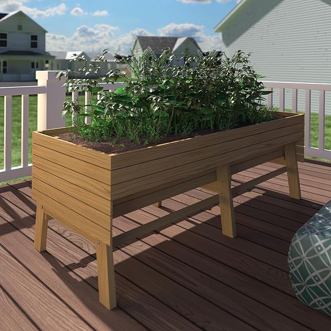 MUPATER Outdoor 6x3x2FT Cedar Raised Garden Bed for Vegetables with 6 Legs, 837lbs Large Elevated Garden Planter Box with Liner Design for Herbs and Flower, Natural