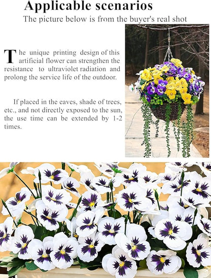 QIANYUN Fake Flowers Pansy Small Wild Flower Daisy Faux Plastic Purple Flowers for Home Wedding Kitchen Garden Table Centerpieces Indoor Outdoor Decor (8PCS,White)