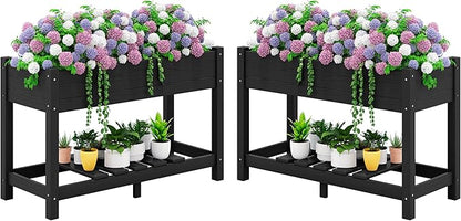 SERWALL Raised Garden Bed with Legs Set of 2, 43"×17"×30" Large HDPE Elevated Planter Box for Vegetables Flower Herb Patio, All Weather Use-Black