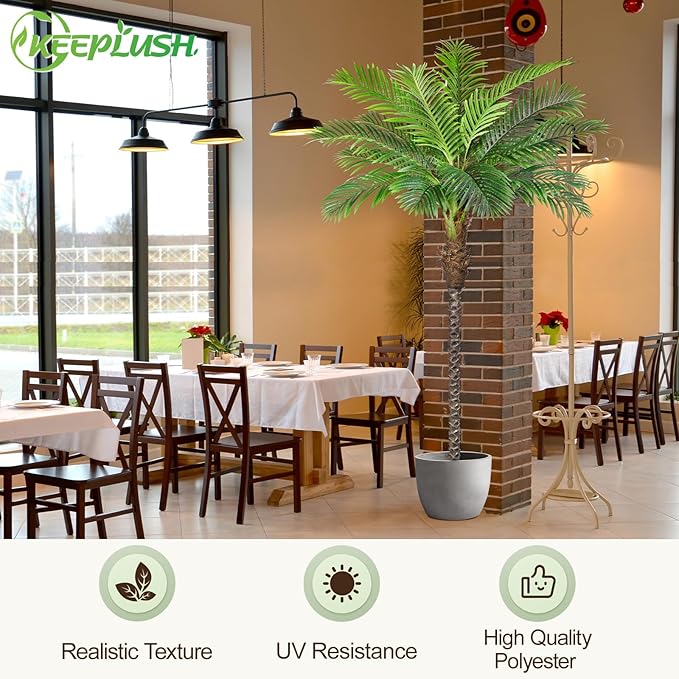 8ft Tall Artificial Phoenix Palm Tree for Outdoor Indoor Decor, Large Faux Coconut Silk Palm Tree Tropical Fake Tree Perfect for Outside Patio Poolside Home Office Decor (Set of 2)