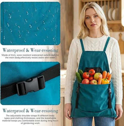 Cuffbow 2 Pack Harvest Gardening Aprons with Pockets for Women & Men Garden Picking Apron with Fast-release Buckle for Fruit Picking & Harvesting Gardening Tool Gifts for Mom Dad