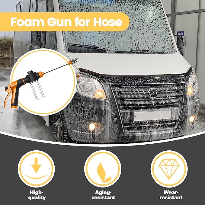High Pressure Soap Sprayer for Garden Hose, Foam Gun Car Wash Sprayer with 3.5oz/100cc Plastic Soap Dispenser Bottle, Adjustable Nozzle for Gardening, Solar Panel Cleaning, Pet Showering (Orange)