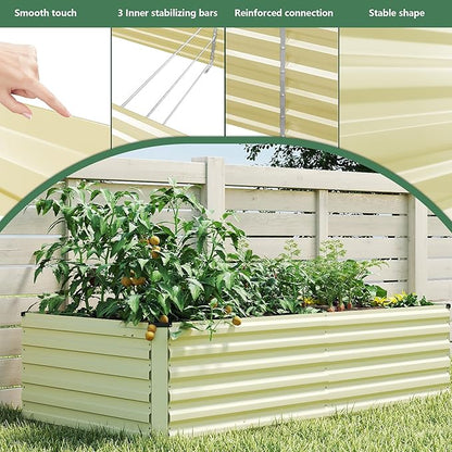 FOOWIN 4pcs 6x3x2ft Galvanized Raised Garden Bed, Planter Raised Garden Boxes Outdoor, Large Metal Raised Beds for Gardening, Garden Bed for Vegetables, Flowers, Herb,269 Gallon Capacity, Cream Yellow
