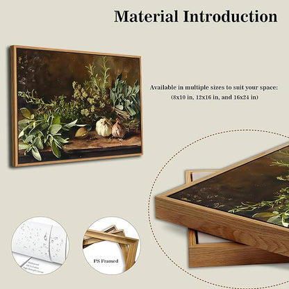 SAMHOU Floating Framed Canvas Wall Art, Vintage Aesthetic Kitchen Wall Decor, Nature Botanical Poster Prints for Farmhouse Living Room Dining Room Bedroom Home Decor 8x10 inch