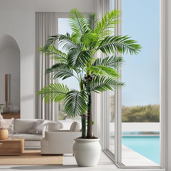 6.2FT Artificial Phoenix Palm Tree Artificial Plants Indoor Outdoor Large Faux Coconut Silk Palm Tree Tropical Fake Tree Faux Sago Palm Plant for Modern Farmhouse Yard Outside Patio Poolside