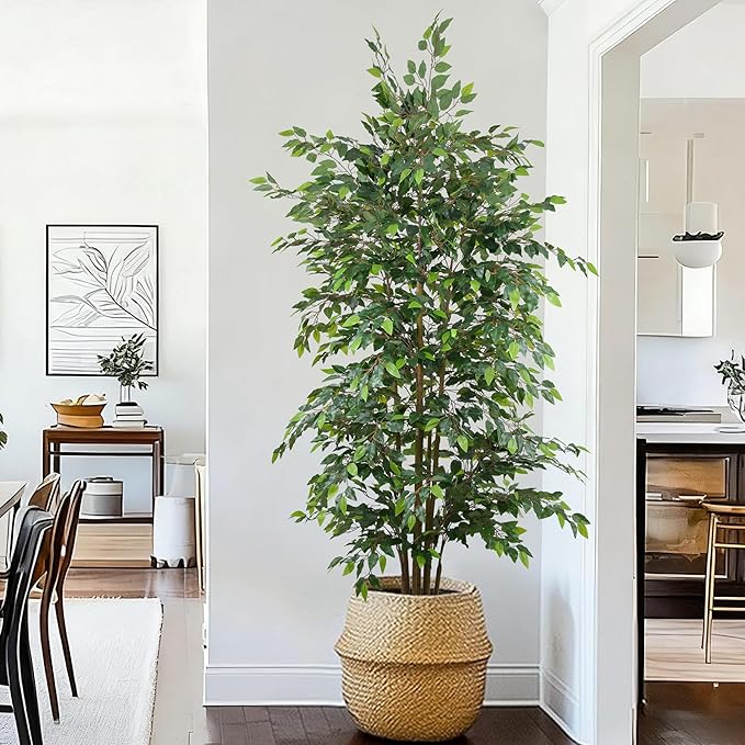 8FT Artificial Ficus Tree - Large Faux Plant Indoor Tree with Dense Leaves and Realistic Trunks,96" Tall Fake Tropical Plant Potted Artificial Floor Plant Trees for Home Living Room Porch Office Decor