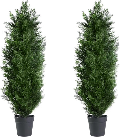 3FT Artificial Topiary Cedar Trees with Pot, Fake Cedar Christmas Tree for Indoor Outdoor Holiday Décor, UV Resistant Faux Evergreen Plant for Porch, Garden, Office, Home Festive Decoration,2Pack