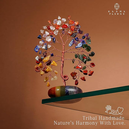 KARMAPLEDGE Crystal Tree of Life Home and Office Feng Shui Decor, 7 Chakara Healing Crystal Handmade Bonsai Tree for Positive Energy, Good Luck, Money, Christmas Decor, Birthday Gifts for Women, Mom