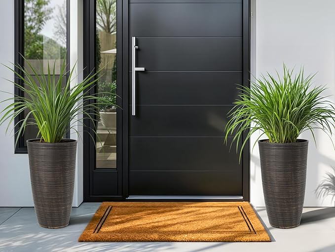 23.5" H Tall Planters, 2-Pack Taper Large Flower Pots for Indoor Outdoor Use, UV-Protect PP Plant Container for Garden Patio Yard Balcony Porch or Home Decor, Bronze Vertical Stripes Texture