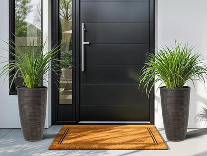 23.5" H Tall Planters, 2-Pack Taper Large Flower Pots for Indoor Outdoor Use, UV-Protect PP Plant Container for Garden Patio Yard Balcony Porch or Home Decor, Bronze Vertical Stripes Texture