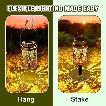 Cooo 6 Pack Solar Lanterns Outdoor Waterproof Bigfoot Sasquatch Christmas Trees Solar Pathway Lights Landscape Path Christmas Gifts for Women Mom Grandma for Outdoor Table Lamps Garden Yard Decor-Gold