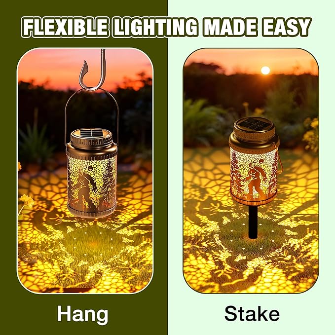 Cooo 4 Pack Solar Lanterns Outdoor Waterproof Bigfoot Sasquatch Christmas Trees Solar Pathway Lights Landscape Path Christmas Gifts for Women Mom Grandma for Outdoor Table Lamps Garden Yard Decor-Gold