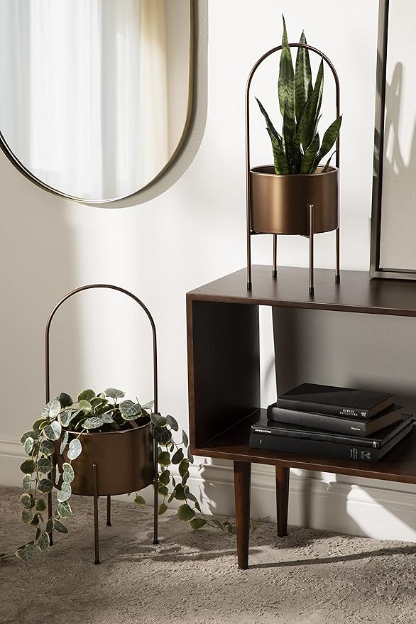 Kate and Laurel Peeto Modern Planter Set, Set of 2, Bronze, Decorative Freestanding Planters for Indoor Plants