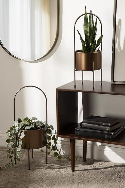Kate and Laurel Peeto Modern Planter Set, Set of 2, Bronze, Decorative Freestanding Planters for Indoor Plants