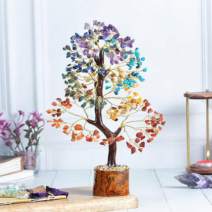 Crocon Seven Chakra Crystal Tree of Life for Positive Energy Feng Shui Money Tree Bonsai Gem Stone Home Decor Thoughtful Birthday Gifts for Women Mother Sister Housewarming Gift New Home Present
