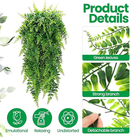 Geosar 56 Pcs Artificial Hanging Plants 32 Inch Hanging Boston Ferns Plastic Fake Plants for Wall Room Garden Wedding Garland Indoor Outdoor Decoration, No Basket