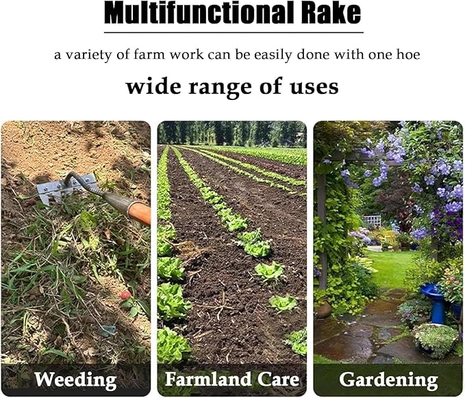 Iron Rake 2.0, Upgraded Iron Weeding Rakes 2.0, Iron Rake for Gardening and Weeding, Multifunctional Heavy-Duty Iron Rakes Gardening Hand Weeder Tools, Durable ＆ Lightweight (8 Teeth)