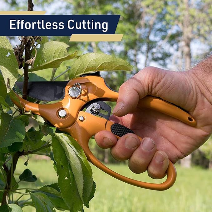 Ratchet Anvil Pruning Shears for Gardening - 5” Heavy Duty Ratcheting Garden Shears Clippers with Carbon Steel Blade for Weak Hands or Arthritis, Hand Pruners for Gardening Tools by Kings County Tools