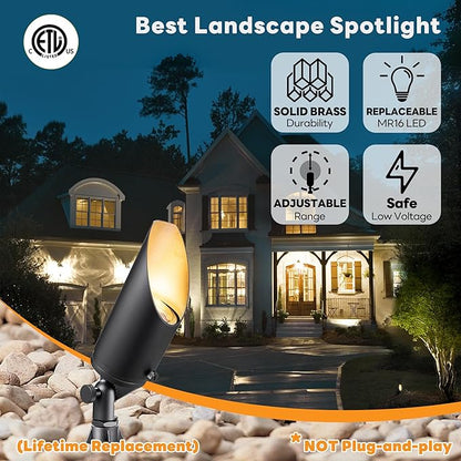 Gardenreet Low Voltage Spotlight - Outdoor Light Fixture 12V AC/DC, Brass Landscape Lights LED Hardwired, Stretchable Shroud Weather Proof Black for Flag Wreath Without Bulbs (10 Pack)