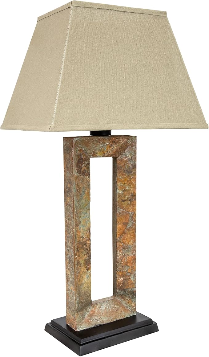 Sunnydaze Open Rectangle Side Table Lamp for Living Room - Slate Indoor or Outdoor Table Lamp - 31" H - Plug-in Electric