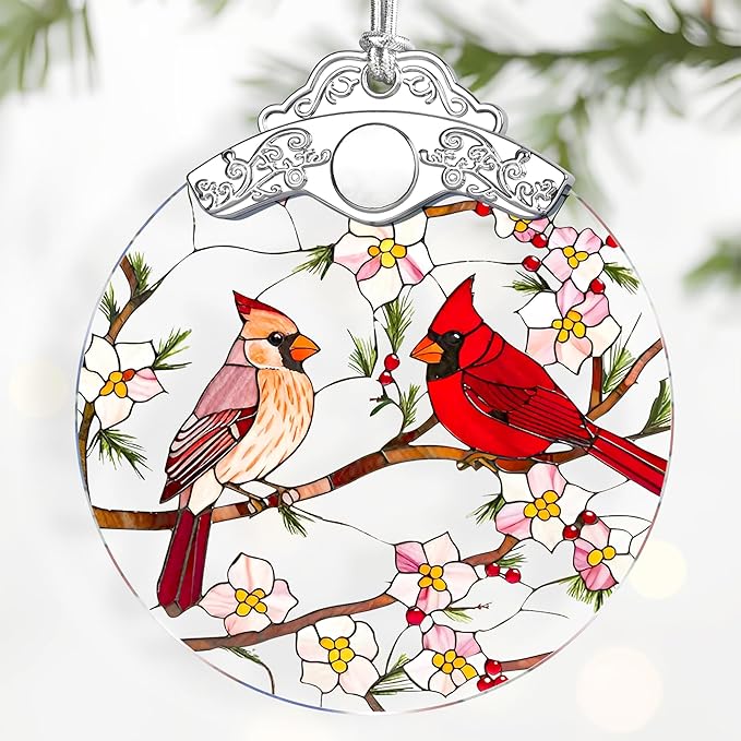 Cardinal Ornament – Christmas Decoration & Christmas Ornament; Stained Glass Holiday Decoration (Holiday Present, Bauble Present, Gift Idea, Gift Exchange) | Heirloom Keepsakes