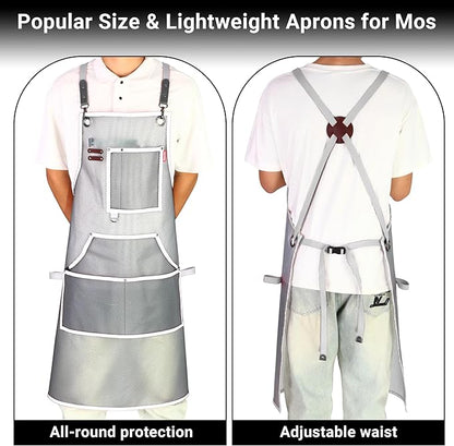 Waterproof Work Apron for Chefs, Hair Stylists, Artists, Gardeners, Adjustable, Multi-Pockets, TPU Mesh Fabric, Plus Size
