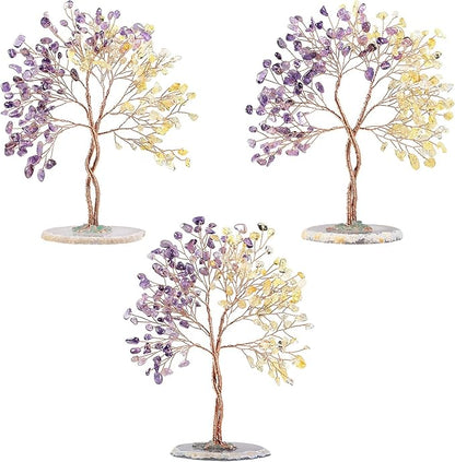 mookaitedecor Handmade Citrine & Amethyst Crystal Tree with Agate Slice Base, Bonsai Money Tree of Life for Wealth and Luck, Feng Shui Home Decor