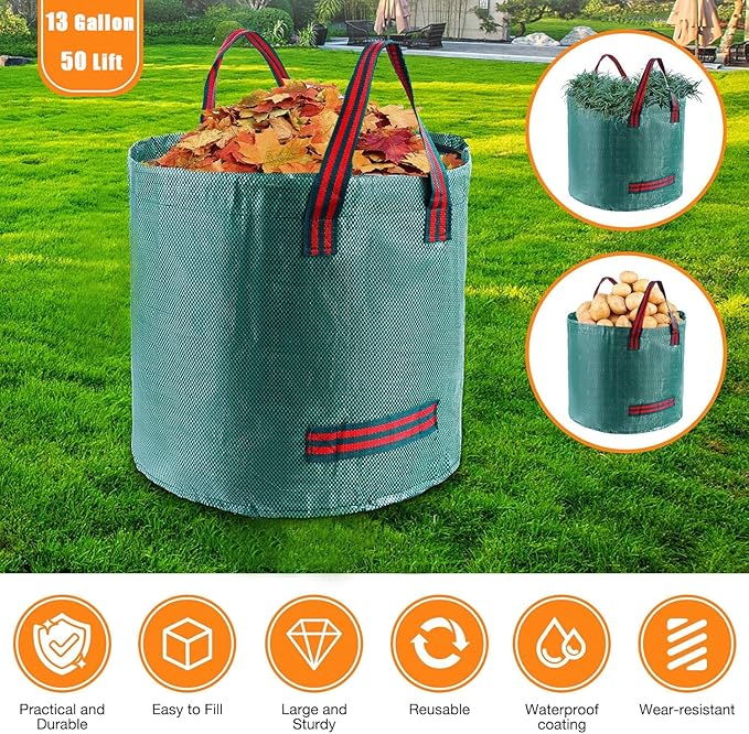 Thatch Rake for Lawns - 15” Wide Dethatcher Rake with Upgraded Dual-Action Tines & 57” Adjustable Handle, Heavy Duty Steel Garden Rake Includes Reusable Waste Bag and Gloves