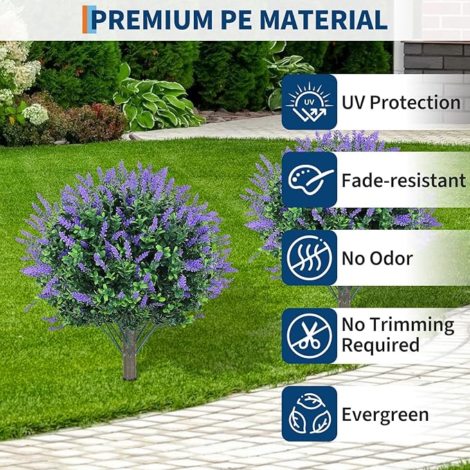 Garvee Set of 2 Artificial Lavender Topiary Ball Trees, 23" H UV Resistant Faux Boxwood Bushes with Ground Spike, Outdoor Fake Shrubs Evergreen Decorative Plant for Indoor Porch Garden Backyard