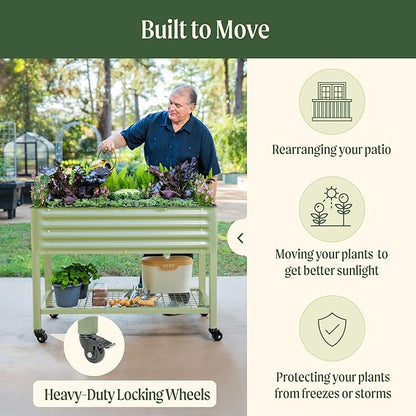 Rolling Elevated Raised Garden Bed-V Series, 2' x 8' Garden Beds with Legs & Storage Rack for Patio & Porch, 1400 Lbs Weight Capacity, Outdoor Planter Box for Vegetables Flower Herbs, Olive Green