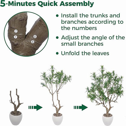 7FT Large Luxury Artificial Dracaena Reflexa Tree with Pot, Extra Lush Stereoscopic Shape, 5 Minutes Easy Set-up, Tall Indoor Fake Plant, Realistic Trunks & Leaves for Home, Office Décor