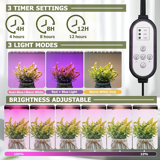 TC-HOMENY Plant Stand Indoor with Grow Lights, 45" Tiered Metal Plant Shelf, 45" Tall Plant Stand for Indoor Plants Multiple, Large Plant Rack Display Shelves, Corner Plant Holder for Living Room, Patio