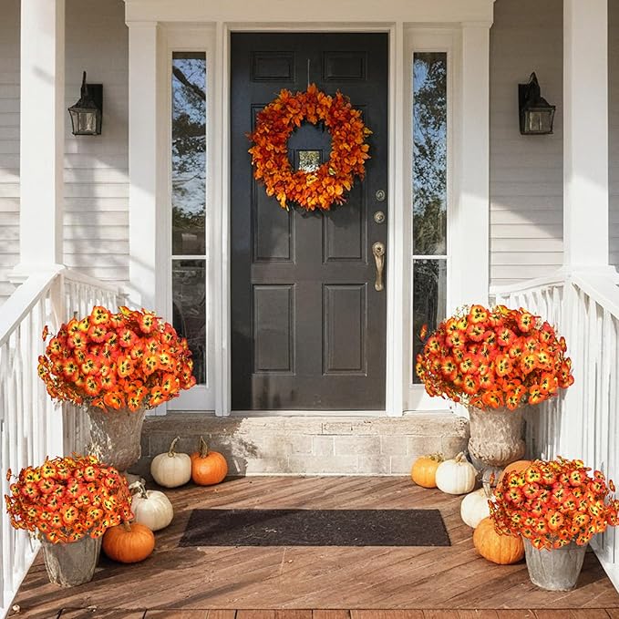 18 Bundles Fall Artificial Flowers for Outdoor, UV Resistant Fake Flowers, Silk Faux Pansies Flowers for Thanksgiving Decoration Planters Home Garden Office Patio Front
