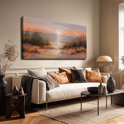CHUDANHAO Coastal Wall Art Colorful Scenery Artwork Orange Sunset Wall Decorations for Living Room 24"x48" Nature Photo Prints for Bedroom Dining Room