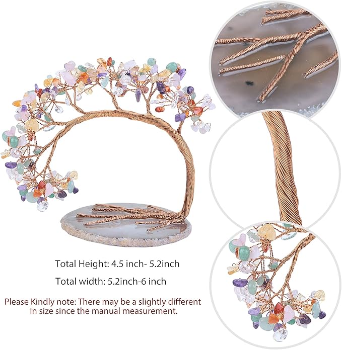 mookaitedecor Colorful Crystal Money Tree Agate Slice Base Feng Shui Bonsai Crystal Tree for Wealth Luck Desk Decor, 4.5-5.2 Inch High