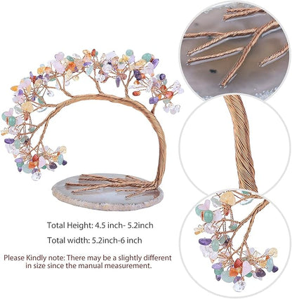 mookaitedecor Colorful Crystal Money Tree Agate Slice Base Feng Shui Bonsai Crystal Tree for Wealth Luck Desk Decor, 4.5-5.2 Inch High